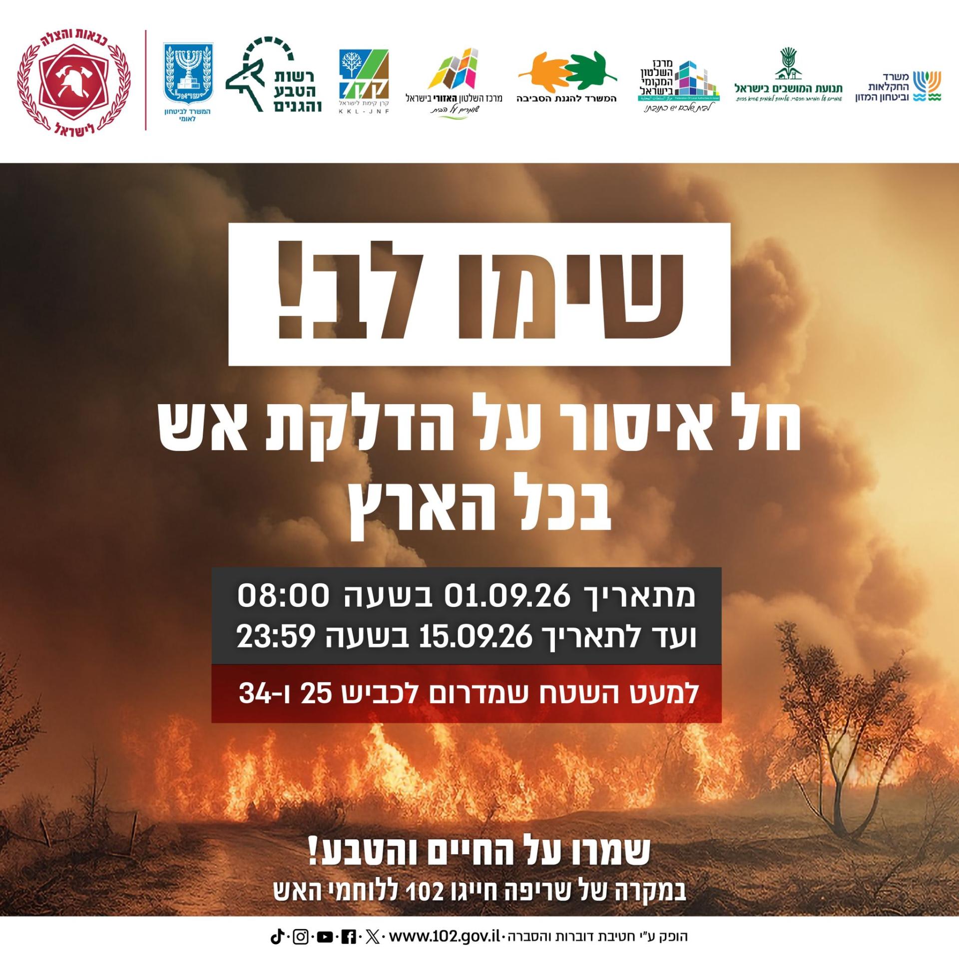תמונת פלייר צו איסור הדלקת אש בשטחים פתוחים